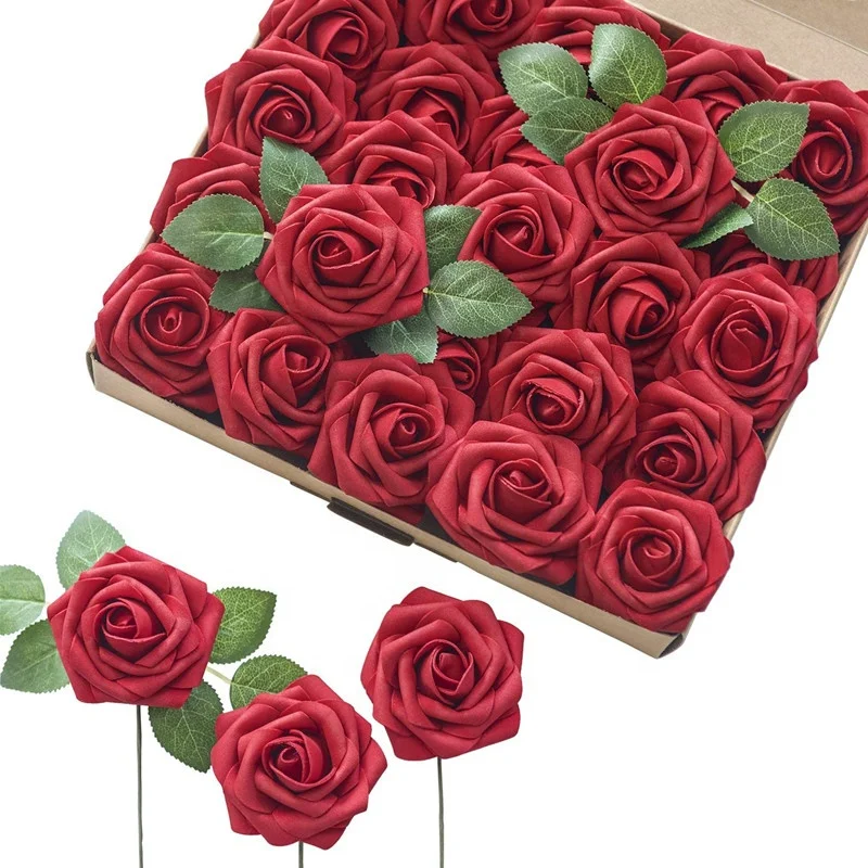 Artificial Real Looking Foam Roses Flowers with Stems Leaves for Wedding Bouquets Bridal Shower Party Home Decor