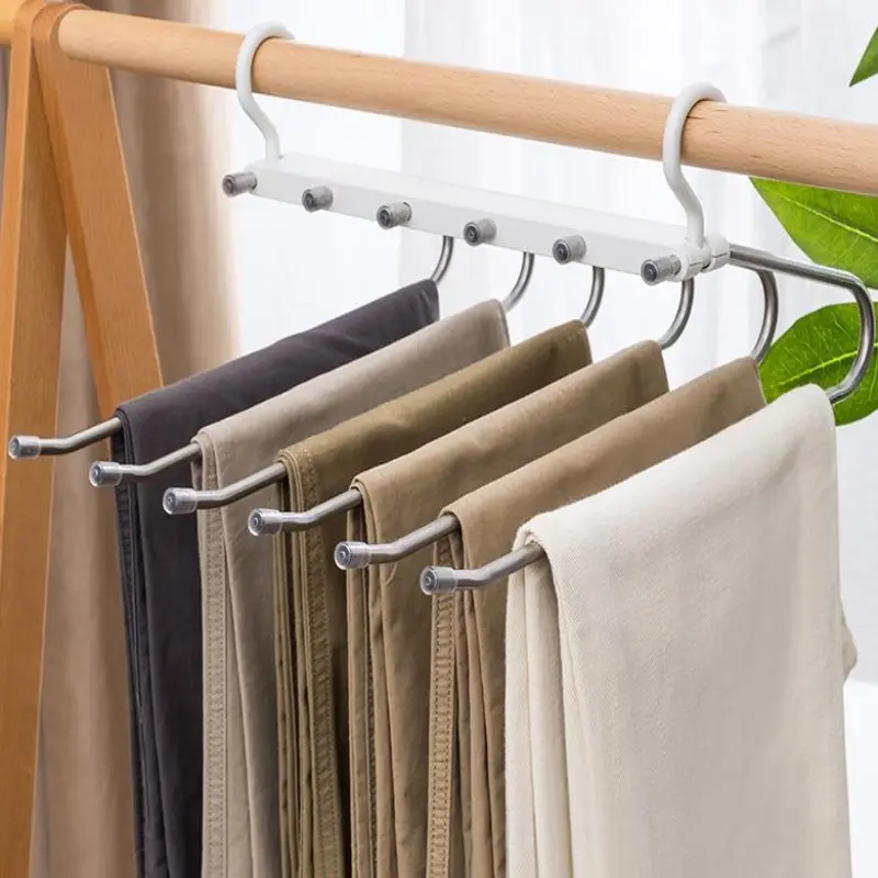 Folding Clothes Hanger Pants Rack 6 Layers Wardrobe Closet Storage Shelf Adjustable multi-function Trouser Hangers