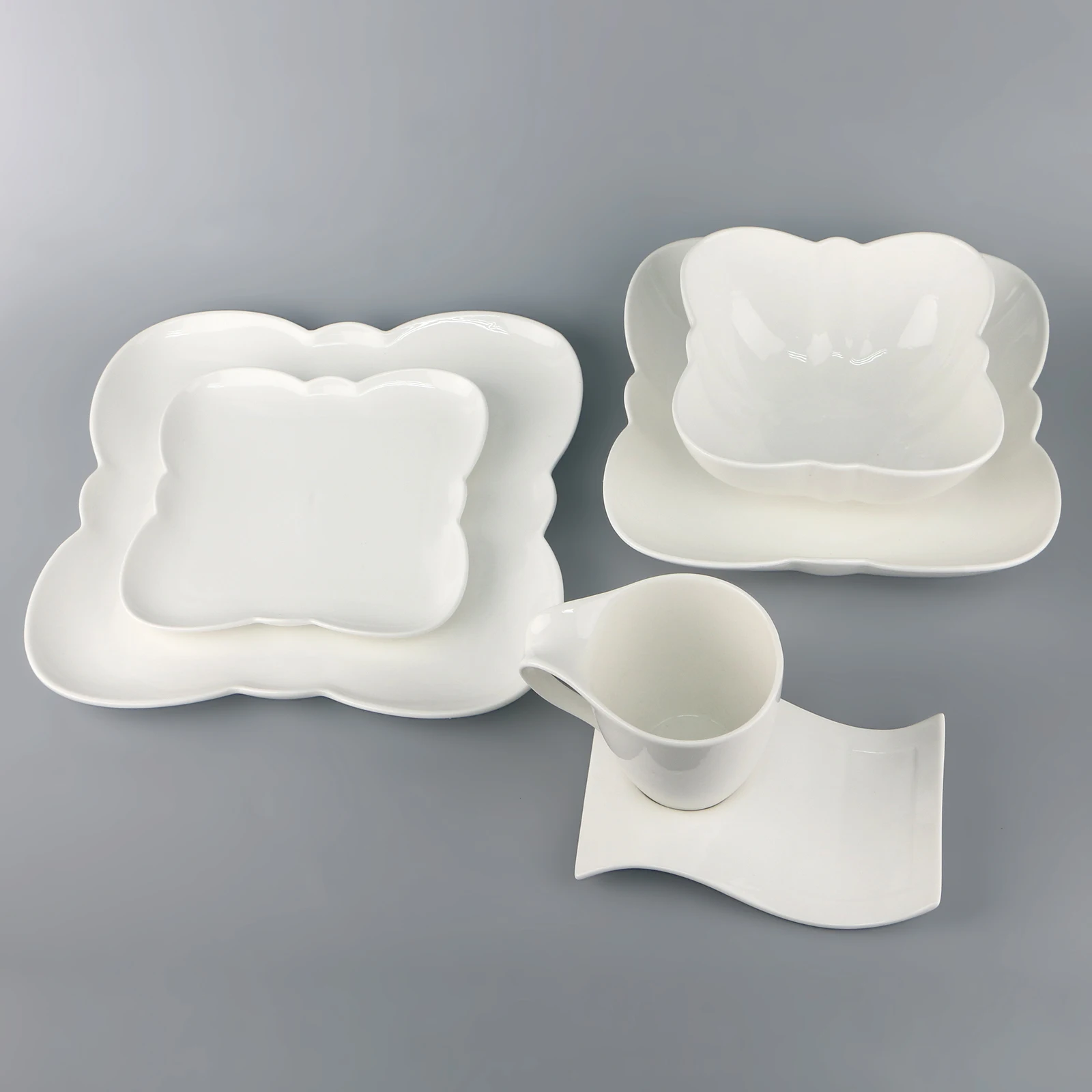 Элегантная белая керамическая посуда для ресторана Столовые сервизы миска и набор тарелок из керамики