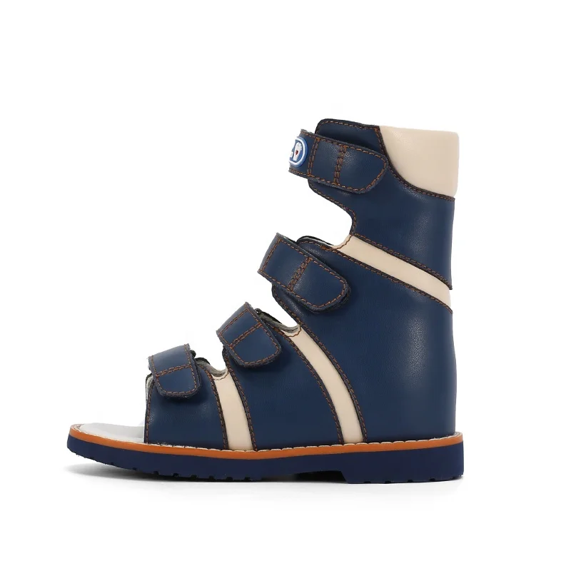 High cut top 16cm kids orthopedic shoes for fractures boys girls solid leather flat foot ankle sandal shoes