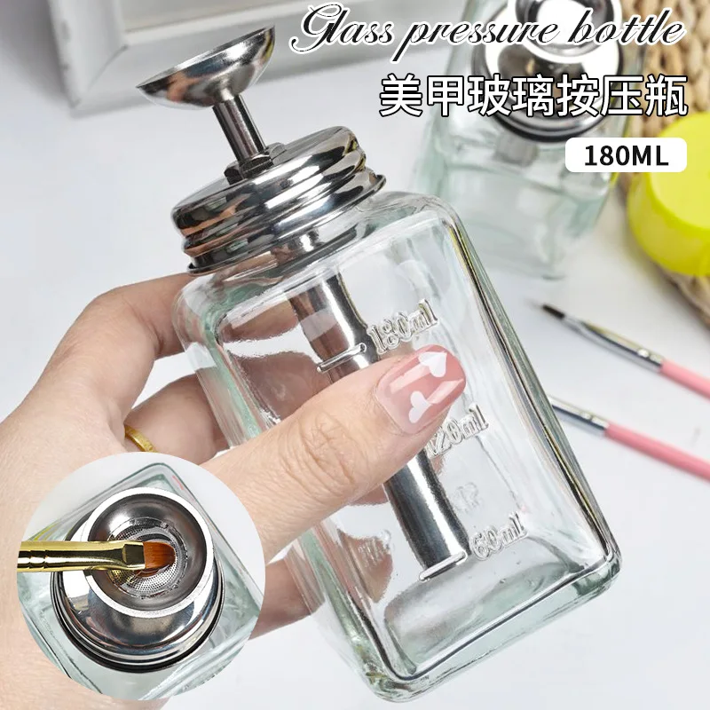 180ml Crystal Clear Hydraulic Nail Polish Remover Bottle with Funnel - Press-Top Alcohol Cleaning Bottle