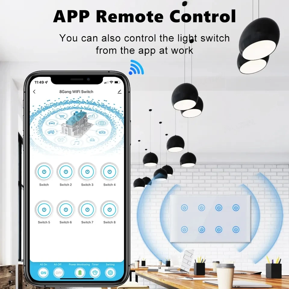 Умный выключатель YIERYI Tuya настенный сенсорный с Wi-Fi Bluetooth 8 клавиш для Alexa Google Home Smart