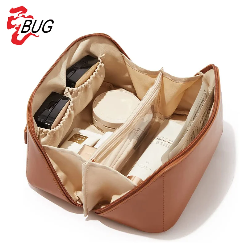 New Large Cosmetic Toiletry Bag waterproof PU Leather Travel Portable Bag Makeup Storage Bags With Handle Divider For Women