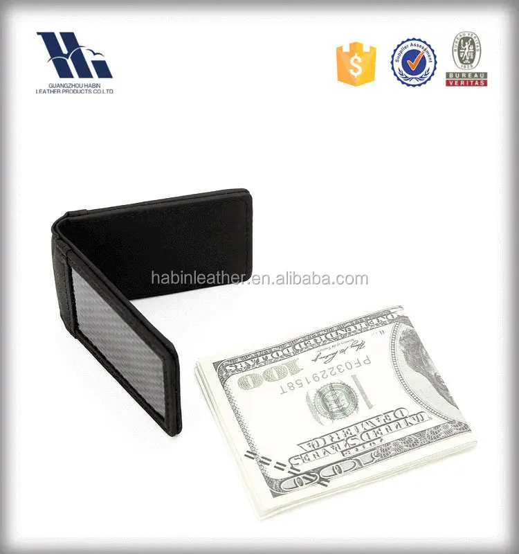 High Quality Genuine Leather Money Clips Card New Arrive Carbon Fiber Leather Card Holder