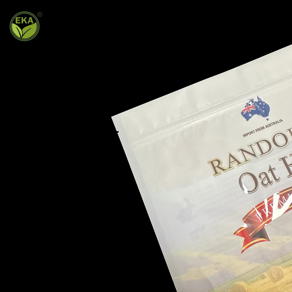 Minlee Keep Fresh Plastic Sealable Retail Custom Logo White Clear Pet Hay Food Packaging Stand Up Ziplock Plastic Bag