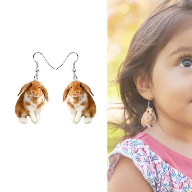 Mixed Lot Wholesale Women Girls Acrylic Rooster Cow Pig Hedgehog Squirrel Rabbit Cat Puppy Printed Animal Design Funny Earrings