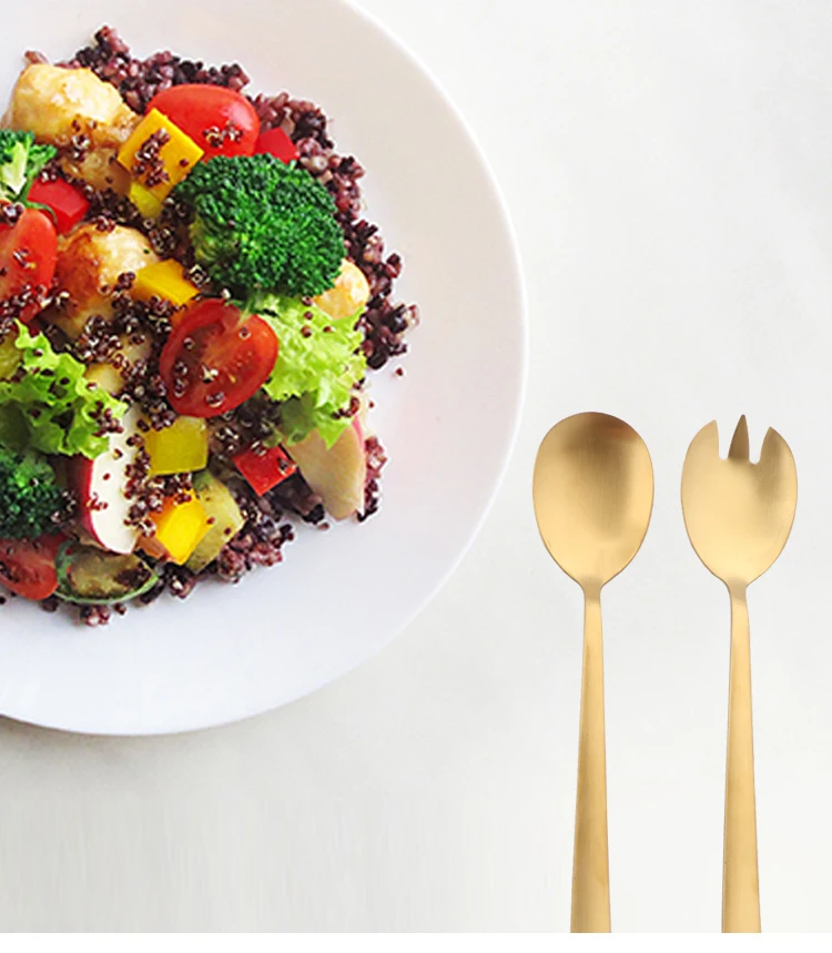 New Arrival wedding stainless steel PVD salad spoon and fork salad knife flatware cutlery  serving utensils too salad server set