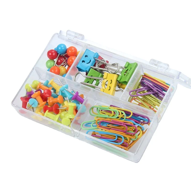 Desk stationery box set office school kwwaii kids gift stationery set smile binder clips sets