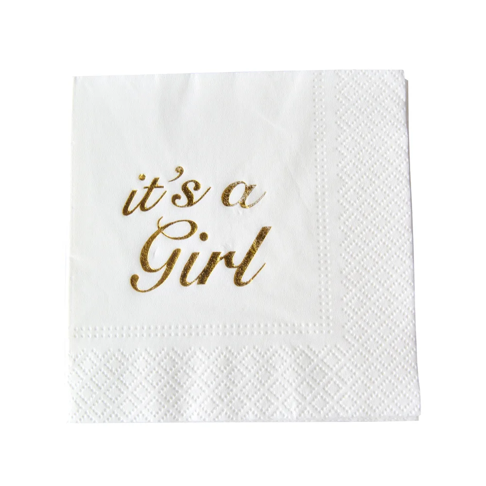 Custom printed beverage napkins foil stamp fancy baby shower party gold paper printing napkin