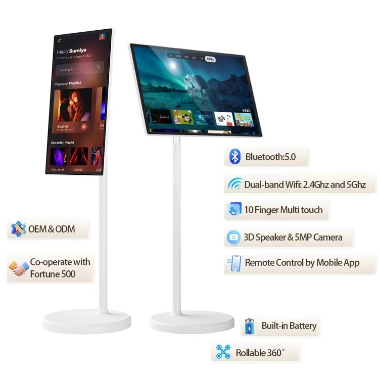 27/32 Inch Retractable Rolling TV | 1080P Android 13 Smart Monitor with Wheels