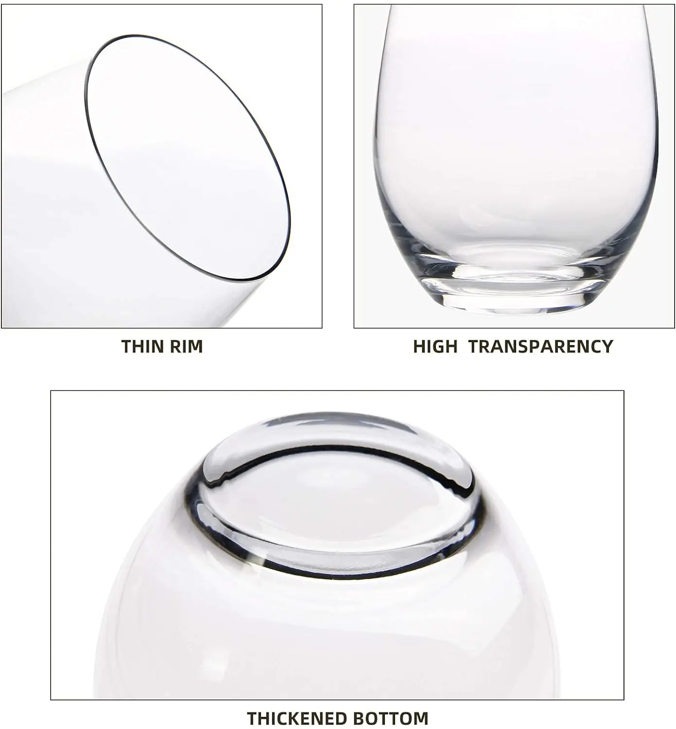 Glass Wine Glasses 15 OZ  Colored Wine Glasses Stemless Colorful Wine Glasses