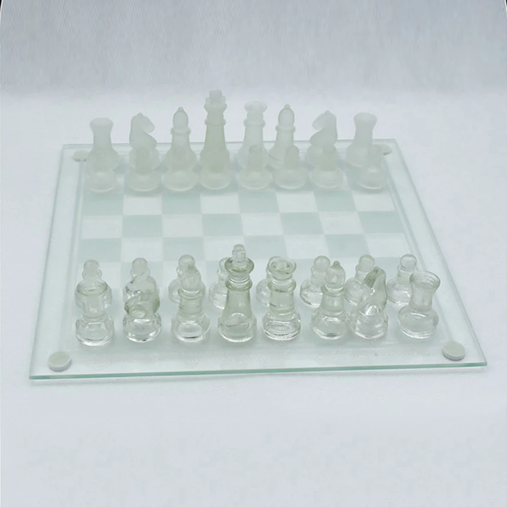 Wholesale Frosted Glass Chess Set 25*25cm Glass Chess Board