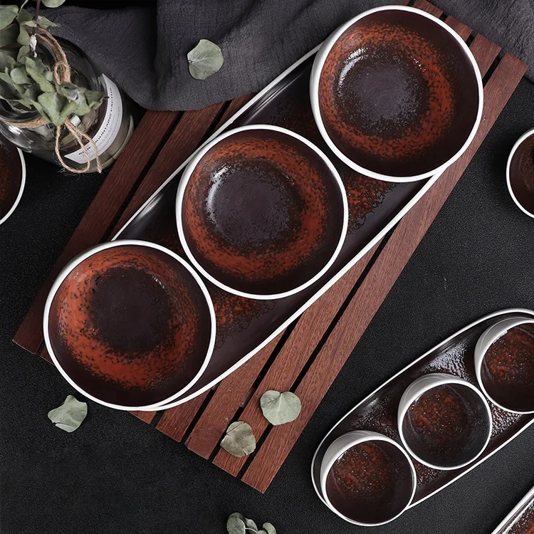 
restaurant ceramic artist plates irregular hand-painted customized dinner plates porcelain serving dining plate with 3 bowls 
