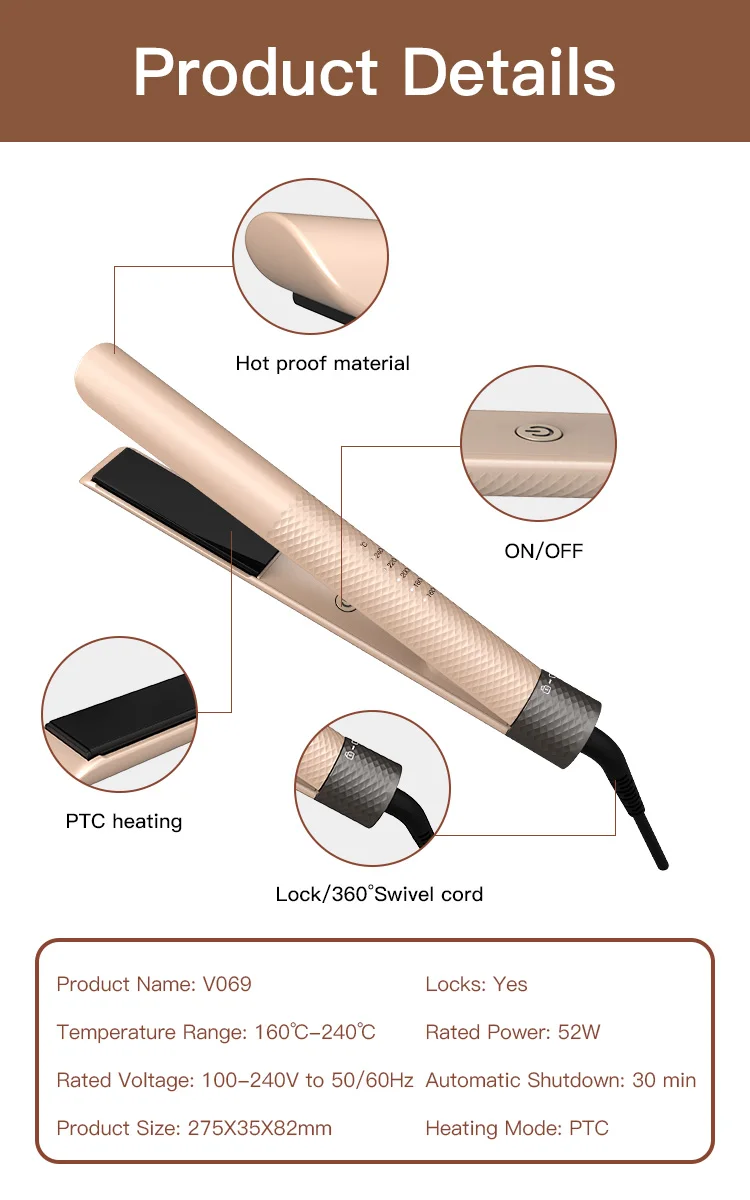 Bidisco Professional Manufactures Hair Straightener LCD Display Salon Titanium Hair Straightener Private Label Flat Iron