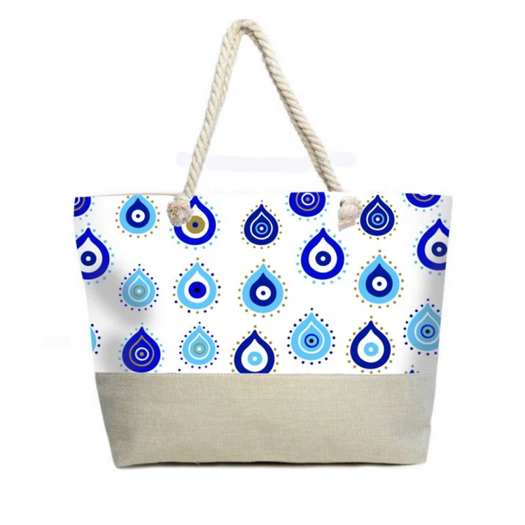 Custom print canvas women ladies large tote bag evil eye handbags
