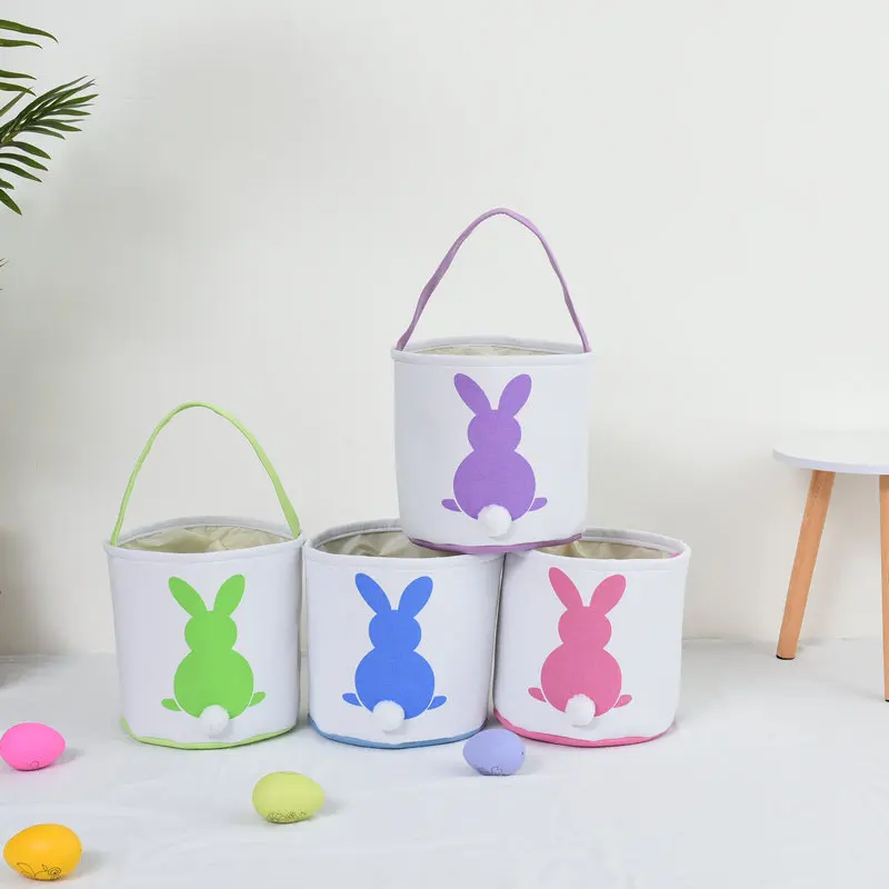 2022 Personalized Easter Basket Bunny Ear Eggs Tote Bag Candy Gift Bag Canvas Rabbit Easter Bucket for Kid Easter Decorations