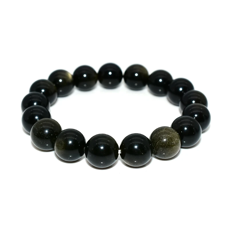 Wholesale 4/6/8/10/12/14/16mm Natural Gold Obsidian Bracelet Women Men