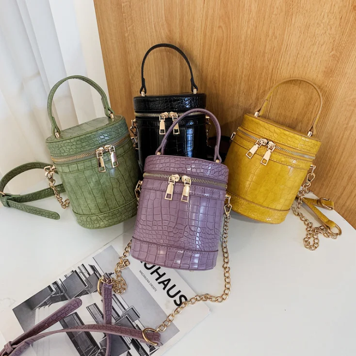 New Crocodile Pattern Mini Bucket Bag Sling Handbag Fashion Women Crossbody Shoulder Bag Chain Bag