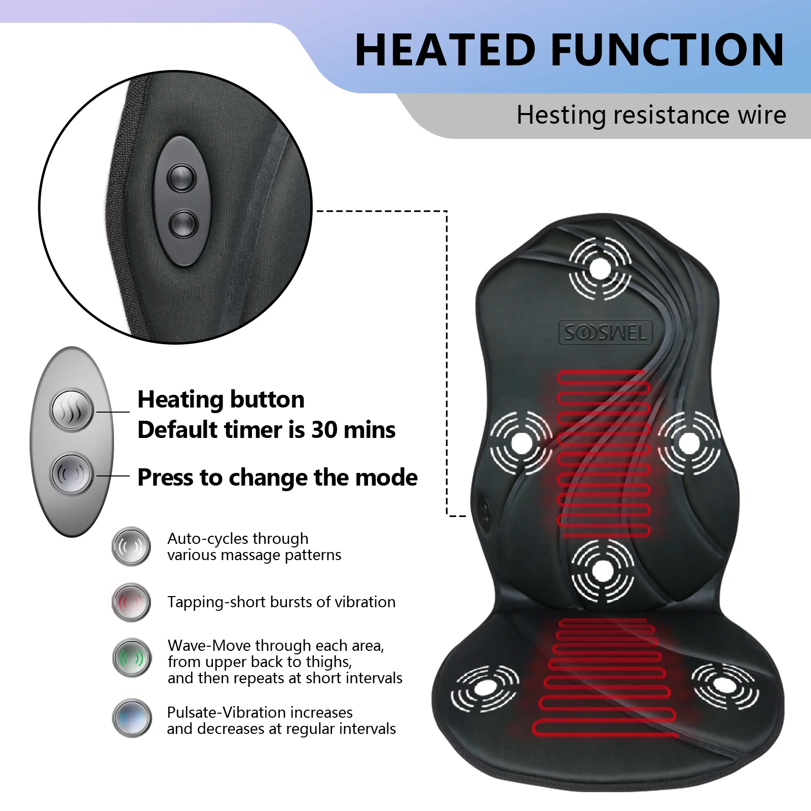 Electric massage seat cushion car home office infrared heating mat full body chair massage pad