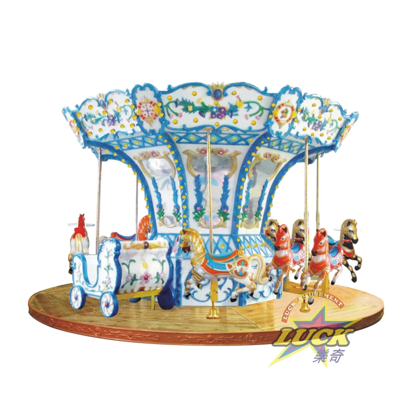 
Fairground Attraction Outdoor Kids Luxury Amusement Park Equipment Ride Horses Carousel 