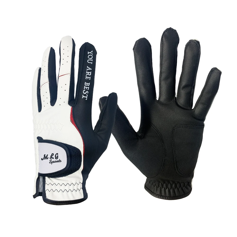 Hot Selling White & Black Custom Logo Soft Cabretta Leather Golf Glove