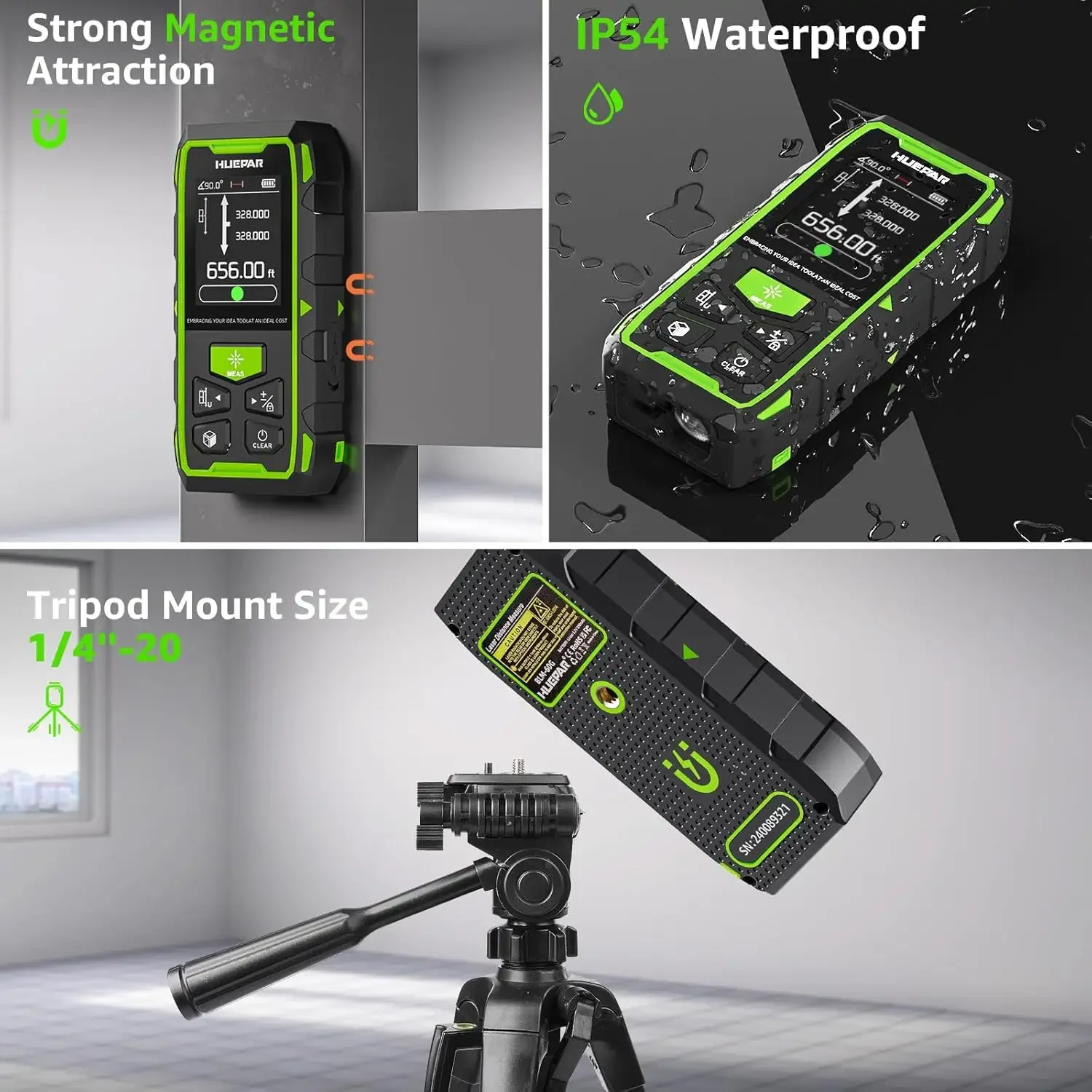 Huepar Li-ion Battery Tpye-c Charge BLM-100G  200m Digital green beam Laser Level Distance Meter  laser measure