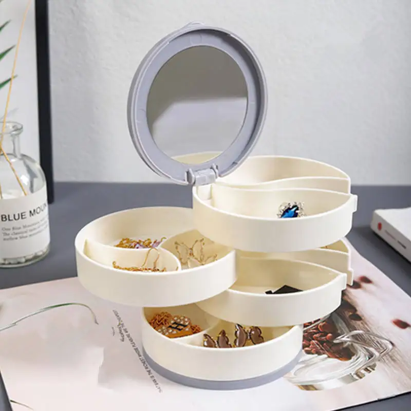 hot sale Rotating Jewelry Storage Box Cosmetics Organizer with Mirror Earring Ring Jewelry Casket