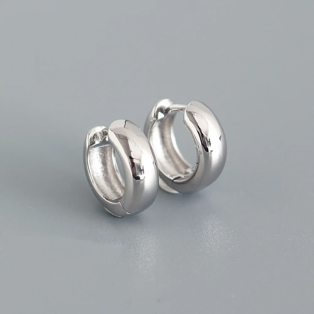 Rainbowking S925 sterling silver ins minimalist glossy round earrings versatile heavy texture earrings fine jewelry earrings