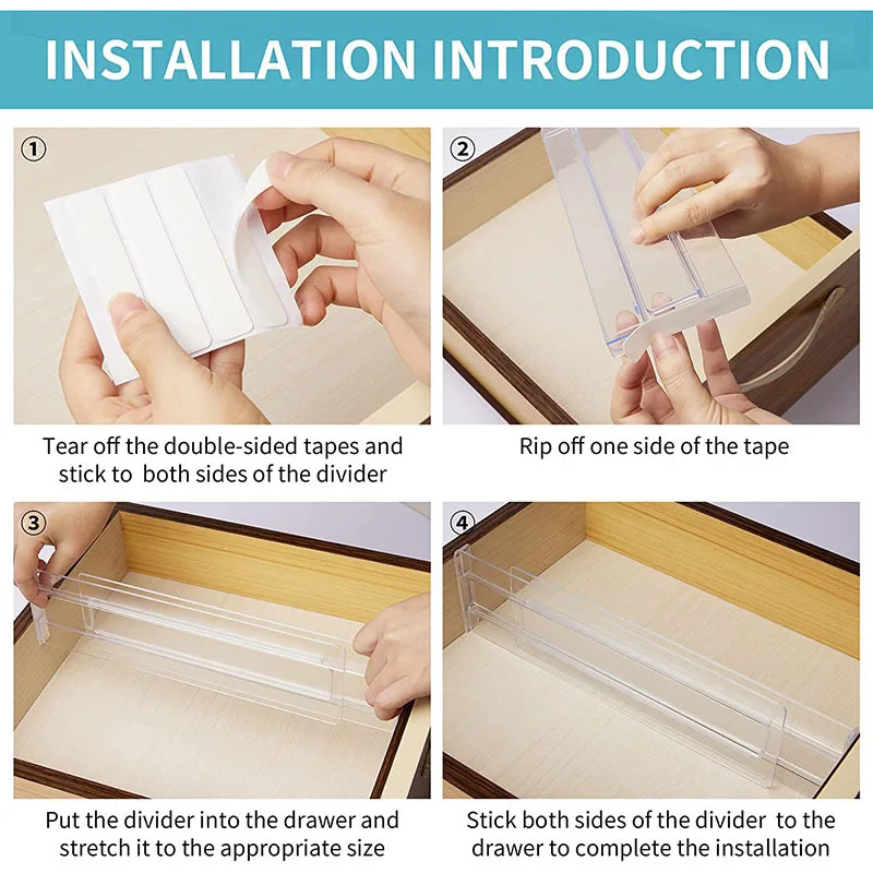 Kitchen Clear Adjustable Plastic Dividers Separators Organizer For Drawer