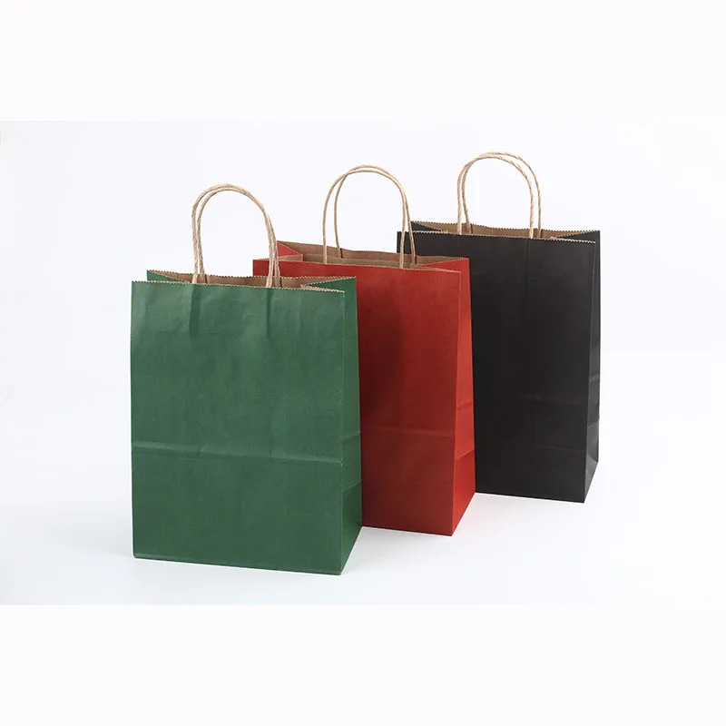 Wholesale 8.27x4.33x10.63 inch Price Cheap Red Green Black Craft Kraft Gift Paper Packaging Bag With Handle