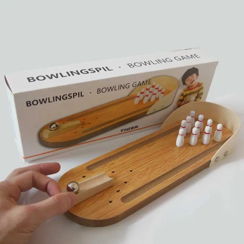 Classic Desk Ball Set,  Home Wooden Desktop Bowling Games Mini Bowling Game//