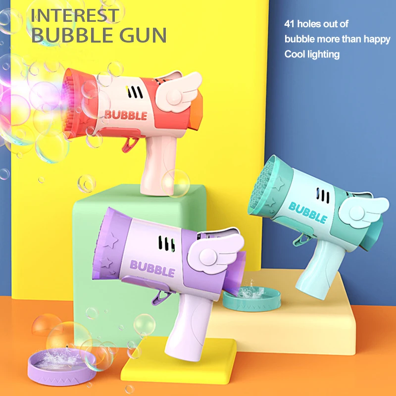Attached Bottle Con Luz Led Blower Bazooka Machine Kids Automatic Toys Summer Soap W Bubble Gun With 41 Holes And Flash
