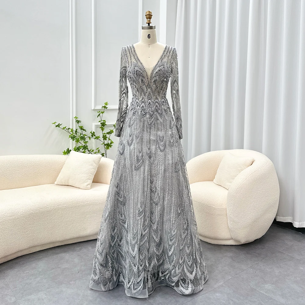Jancember Wholesale Heavy Sequined Full Sleeve A-Line Women Party Plus Size Formal Fashion Elegant Evening Dresses 2023
