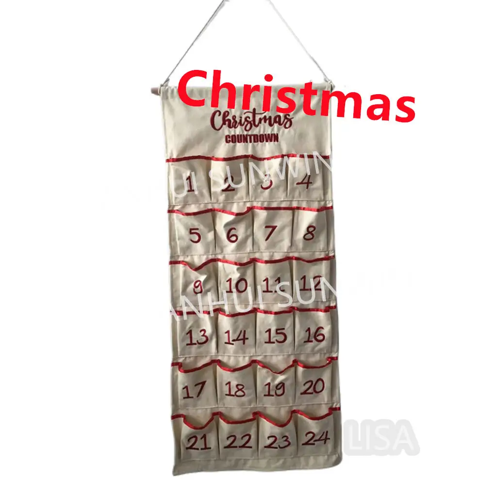 24 Days Pockets Christmas Advent Calendar Household Portable Hanging Storage Christmas  Countdown Advent Calendar for Home