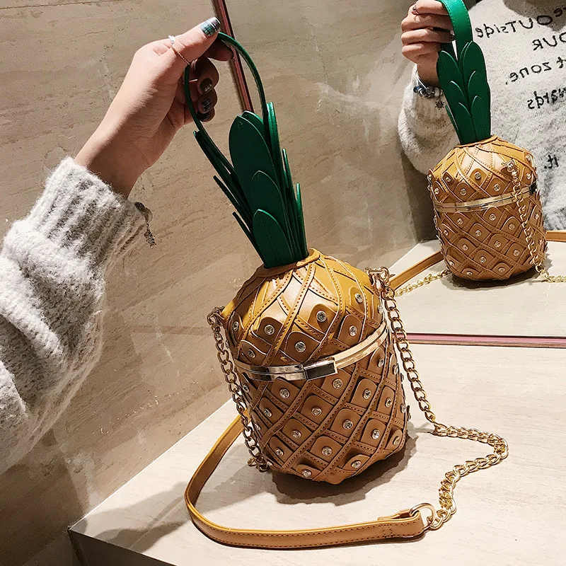 New design Single popular rhinestone chain Pineapple Shape hand bags purse women shoulder bags