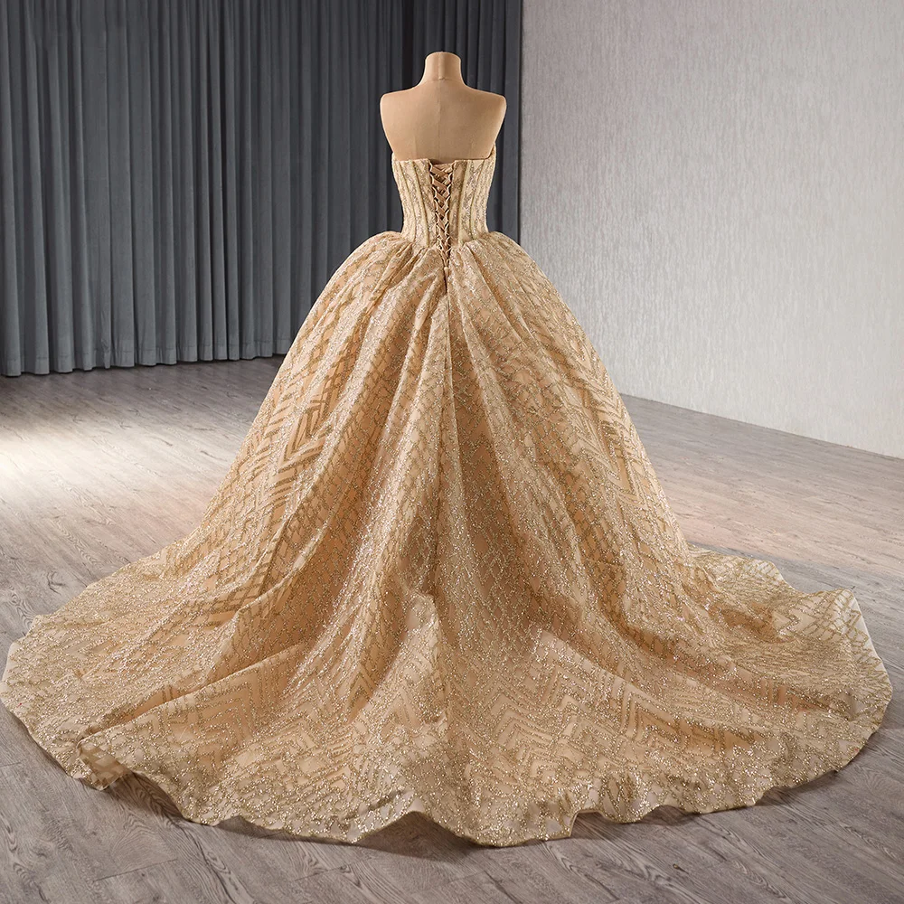 Gold Luxury Wedding Dresses Gowns High-End Lace Up Bridal Dress Custom Made Evening Dress Rsm241017-2