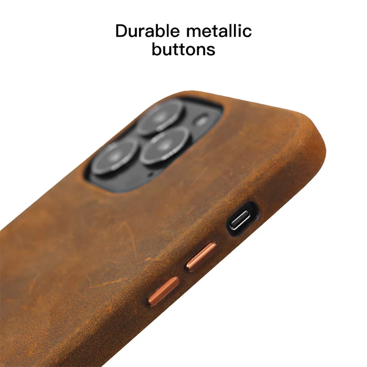 2022 full wrapped style crazy horse genuine leather mobile phone case for iPhone13 ProMax