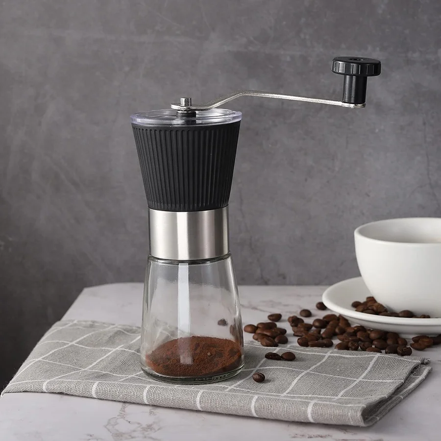 Factory Sale  Glass Portable Manual Stainless Steel Coffee Grinder With Large Capacity