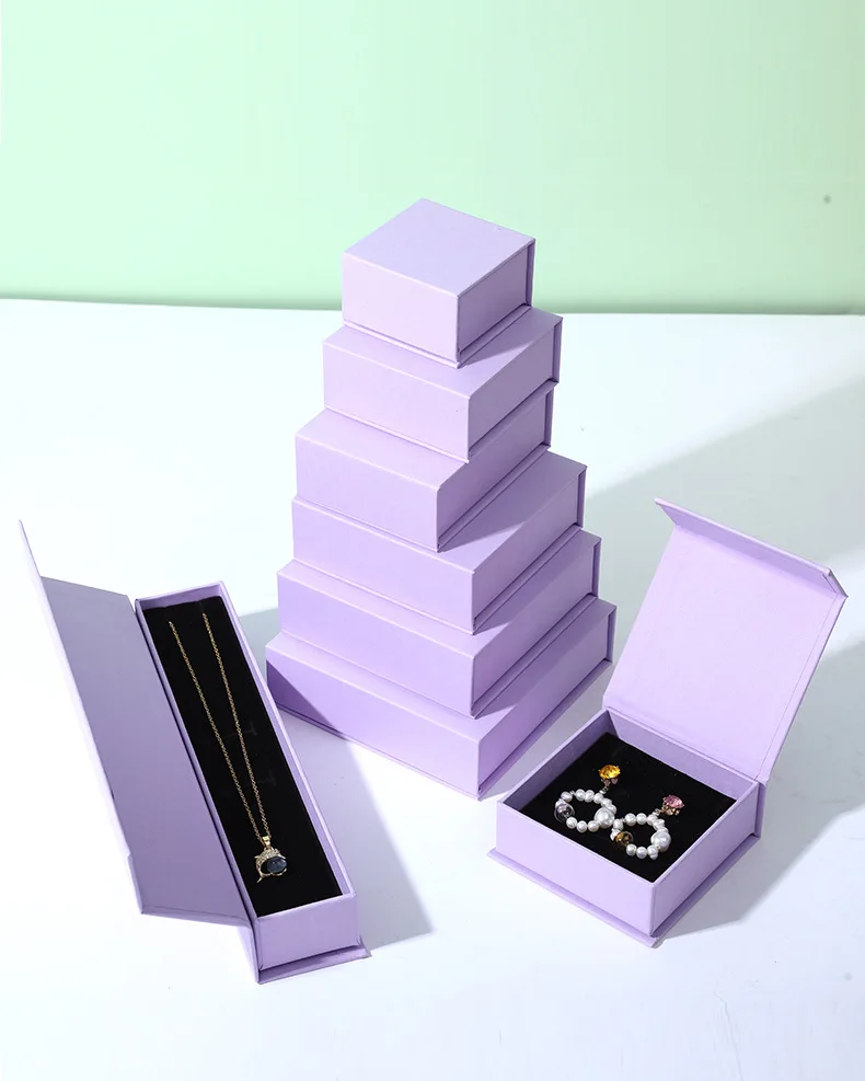 Custom Logo Paper Cardboard Jewelry Packaging Box Black Orange Necklace Earring Bracelet Ring Magnetic Jewelry Box