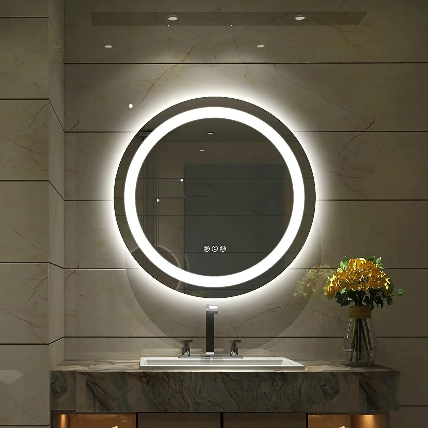 Frameless Anti-Fog Dimmable Backlit Front Lights Round Vanity Mirror Circle LED Bathroom Mirror