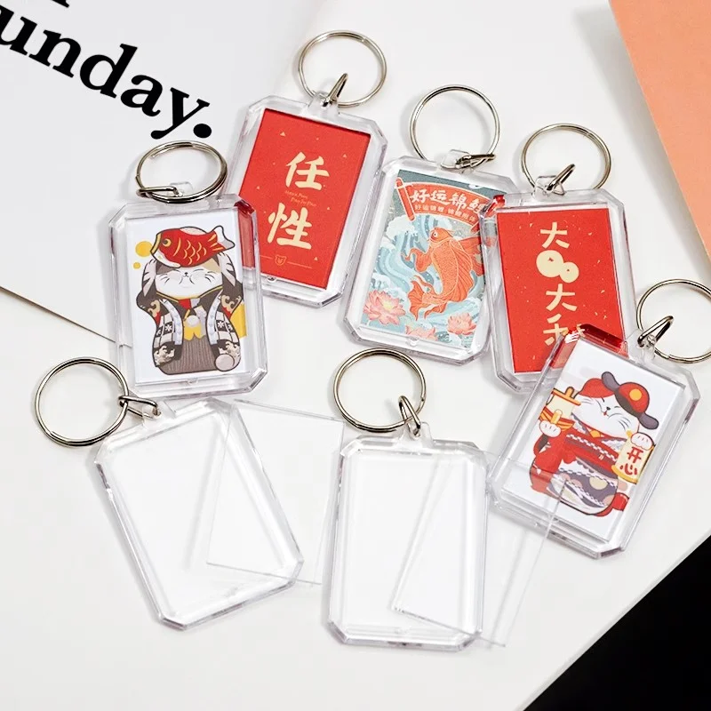 Blank Acrylic Picture Keychain DIY Clear Insert Photo Split Key Ring Frame Key Chains Couple Anniversary Graduation Gift