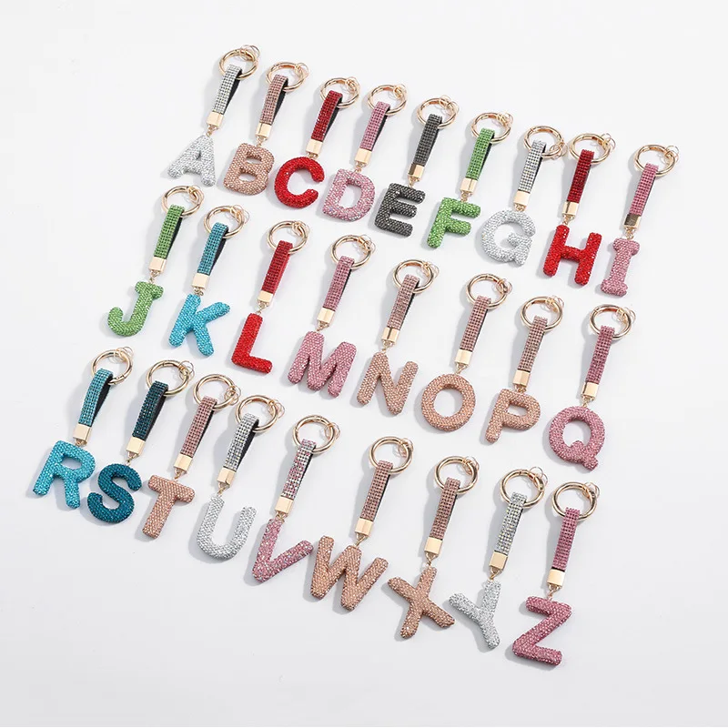 Water drill alloy key ring couple luxury key chain Bling Bling letter key ring car mobile phone package pendant accessories