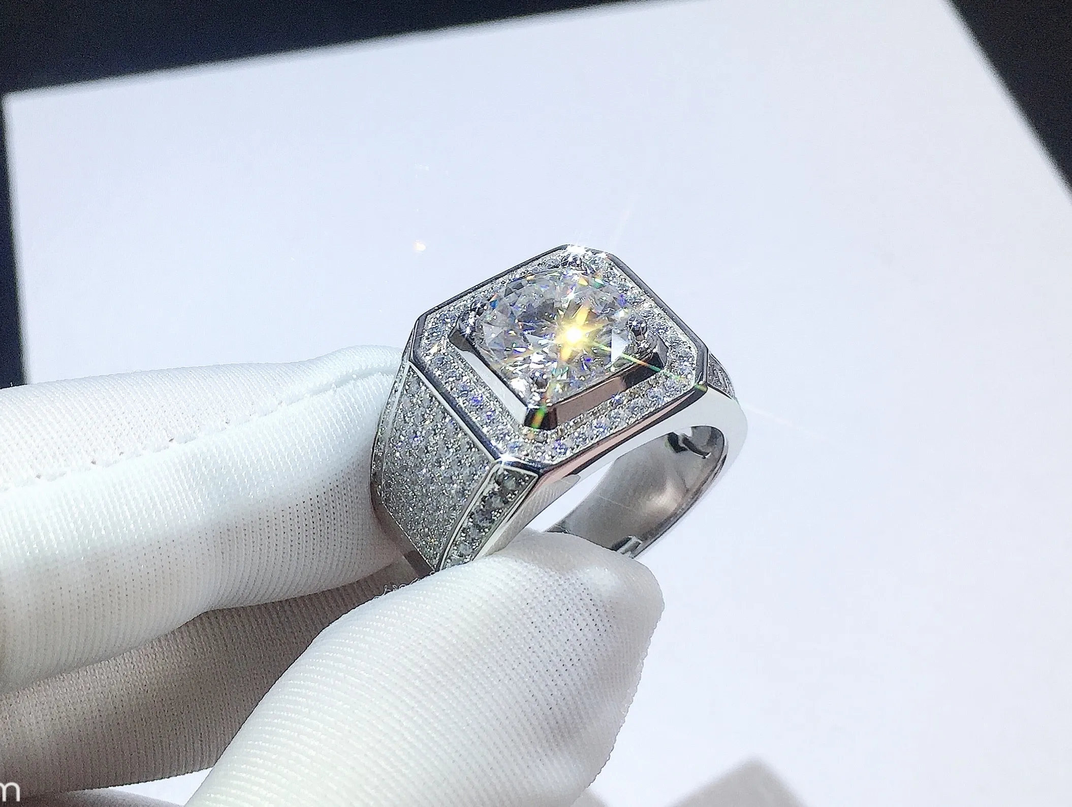 1CT 2CT 3CT 5CT gra vvs moissanite кольцо Мужчины 18 карат белое золото покрытые Льдом Из муассанита кольца 925 стерлингового серебра