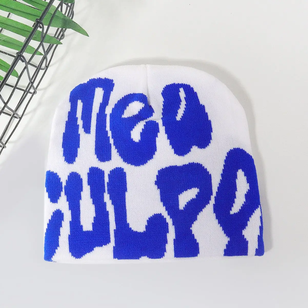 Low MOQ Y2K Gothic All Over Print No Cuff Fold Winter Skull Cap Custom Logo Jacquard Knit Beanie