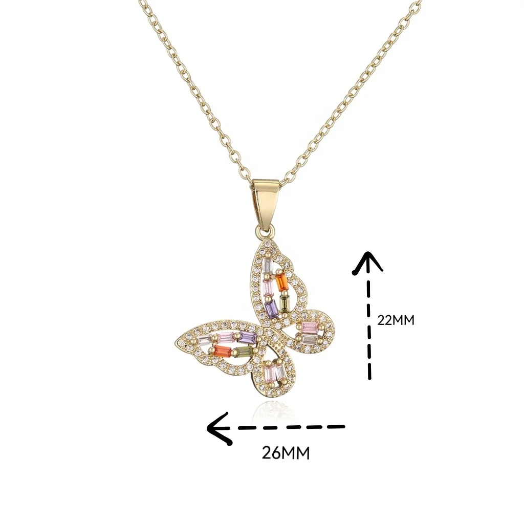 Crystal Butterfly Charm Necklace Sparkling Bling Cubic Zirconia CZ Gold Copper Butterfly Dainty Necklace