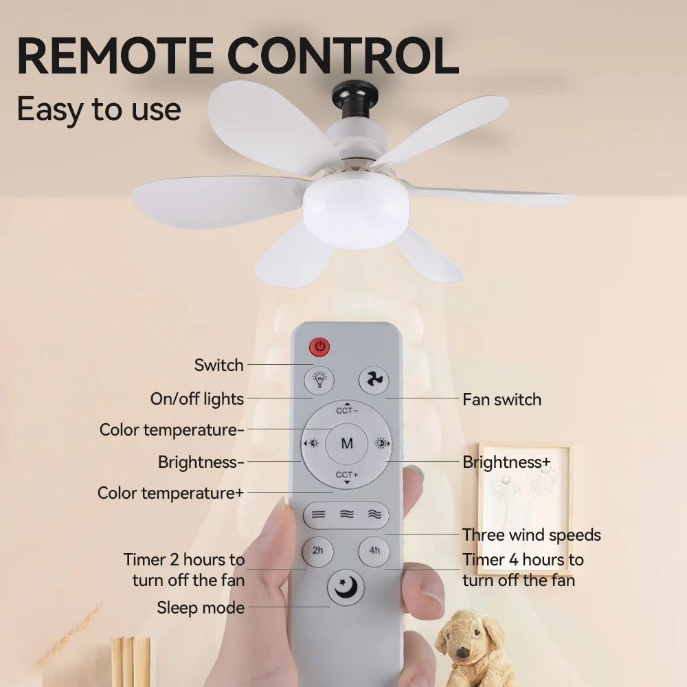 Modern ceiling Mount Remote Control Ceiling smart E27 Led Ceiling Fan Light Dimmable Colors 3 Winds Detachable LED Fan Light