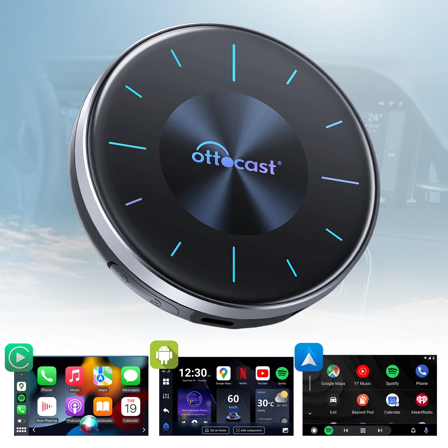 Ottocast smart ai box P3 New gen 2024 android system Wireless Carplay and Android Auto Adapter for Youtube Prime TV box