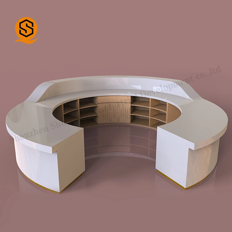 Unique Reception Desk Design Acrylic Solid Surface Fashion Round Computer Counter