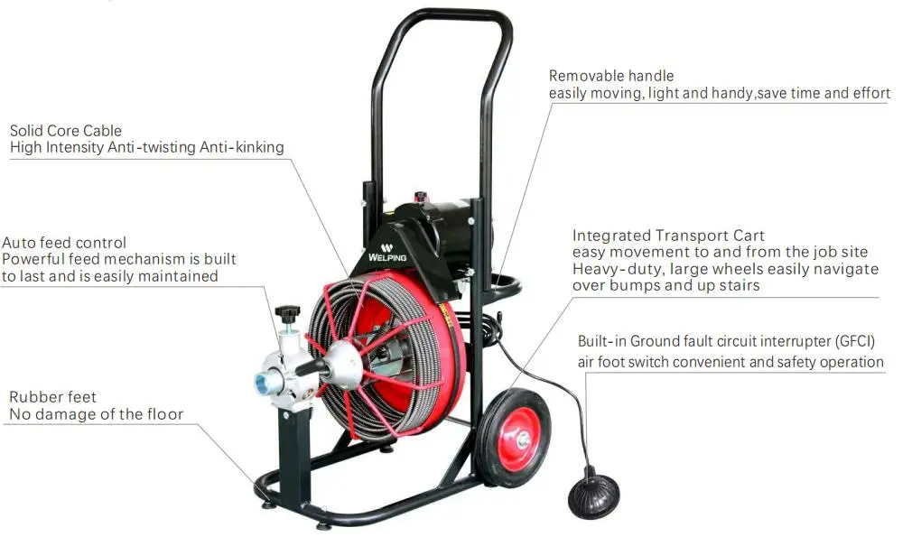 Drain Cleaning Snake Auger 120-Volt Drum Machine with 1/2 in. x 50ft. Cable + 4-Piece Tool Set