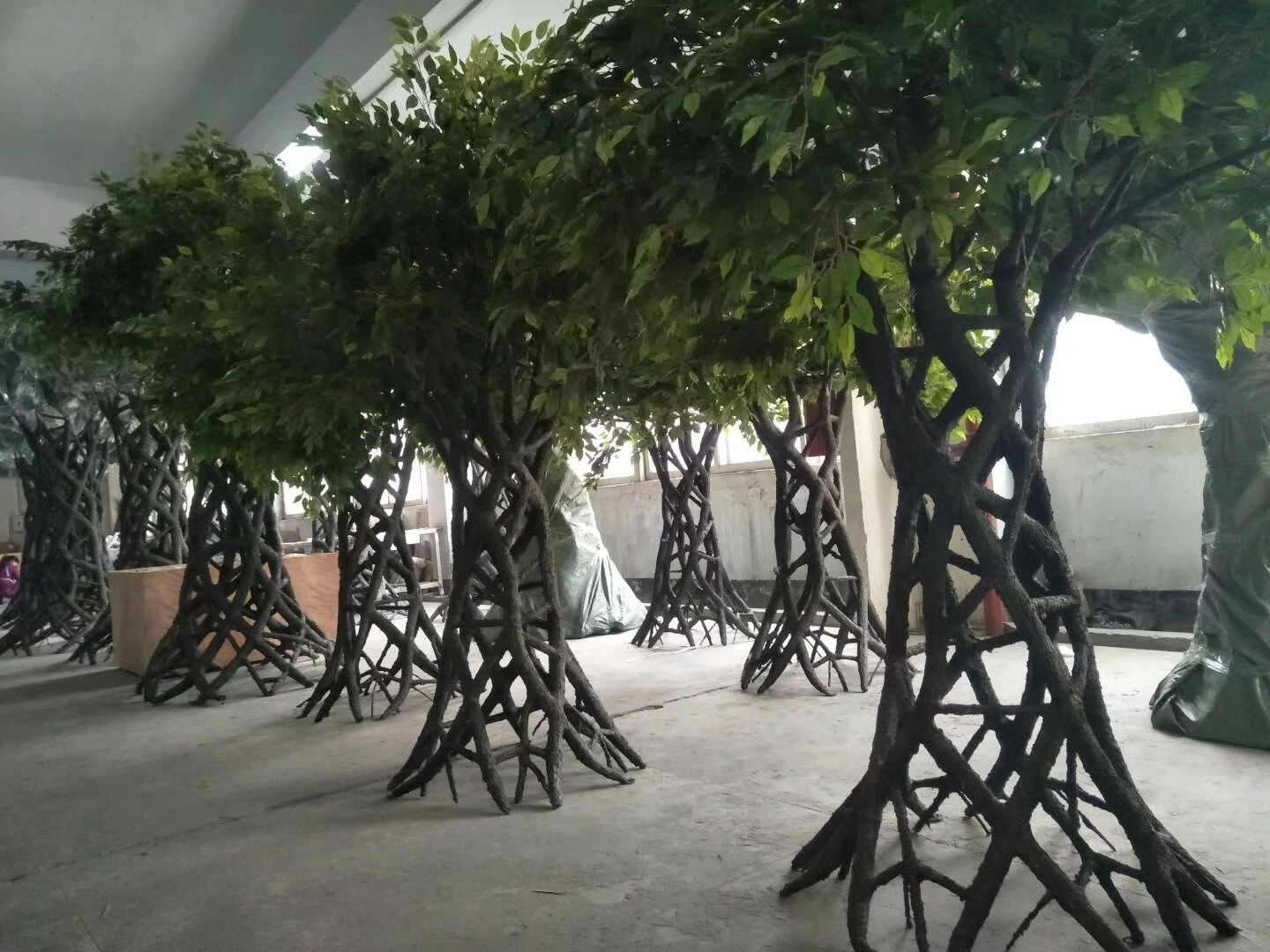 ARTIFICIAL TOPIARY plant Flower basket banany tree with real bark 15  feet height hotel engineering garden decorative customized